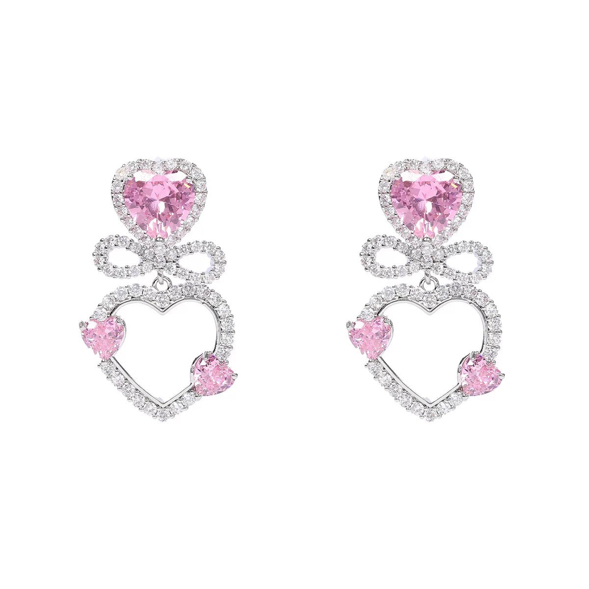 Sweetheart Bow · Pink Heart Crystal Earrings
