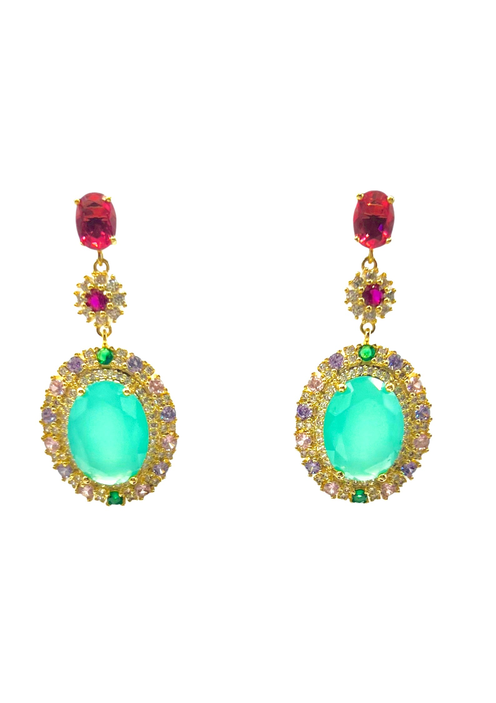 Crown of Jade · Vintage Oval Drop Earrings with Multicolor Crystals