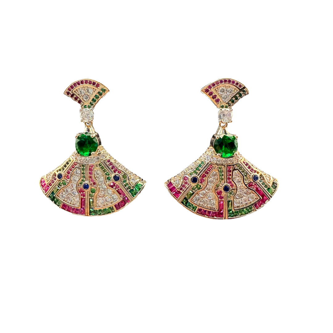 Orient Bloom Emerald skirt earrings