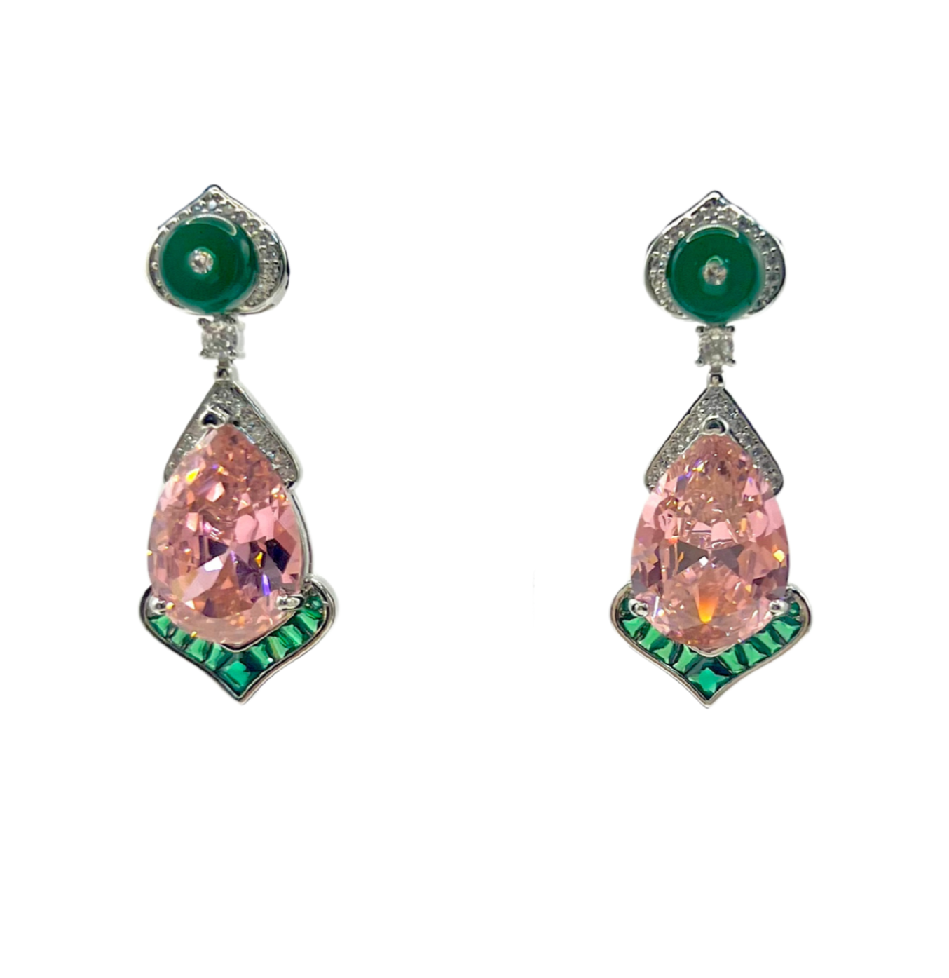 Jade Blossom Water droplet gemstone deep green inlaid earrings