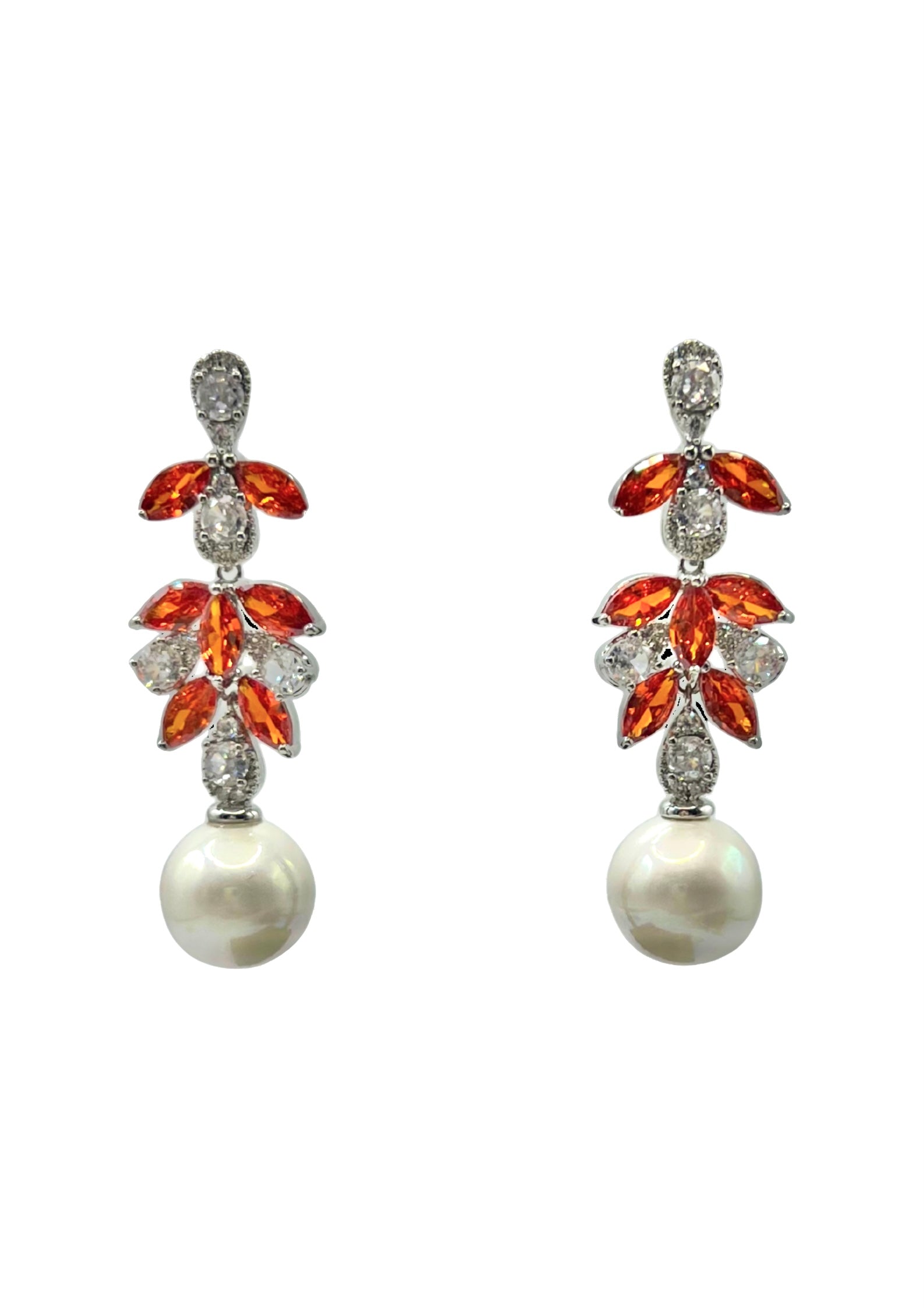 Autumn Whisper · Orange Crystal Pearl Drop Earrings