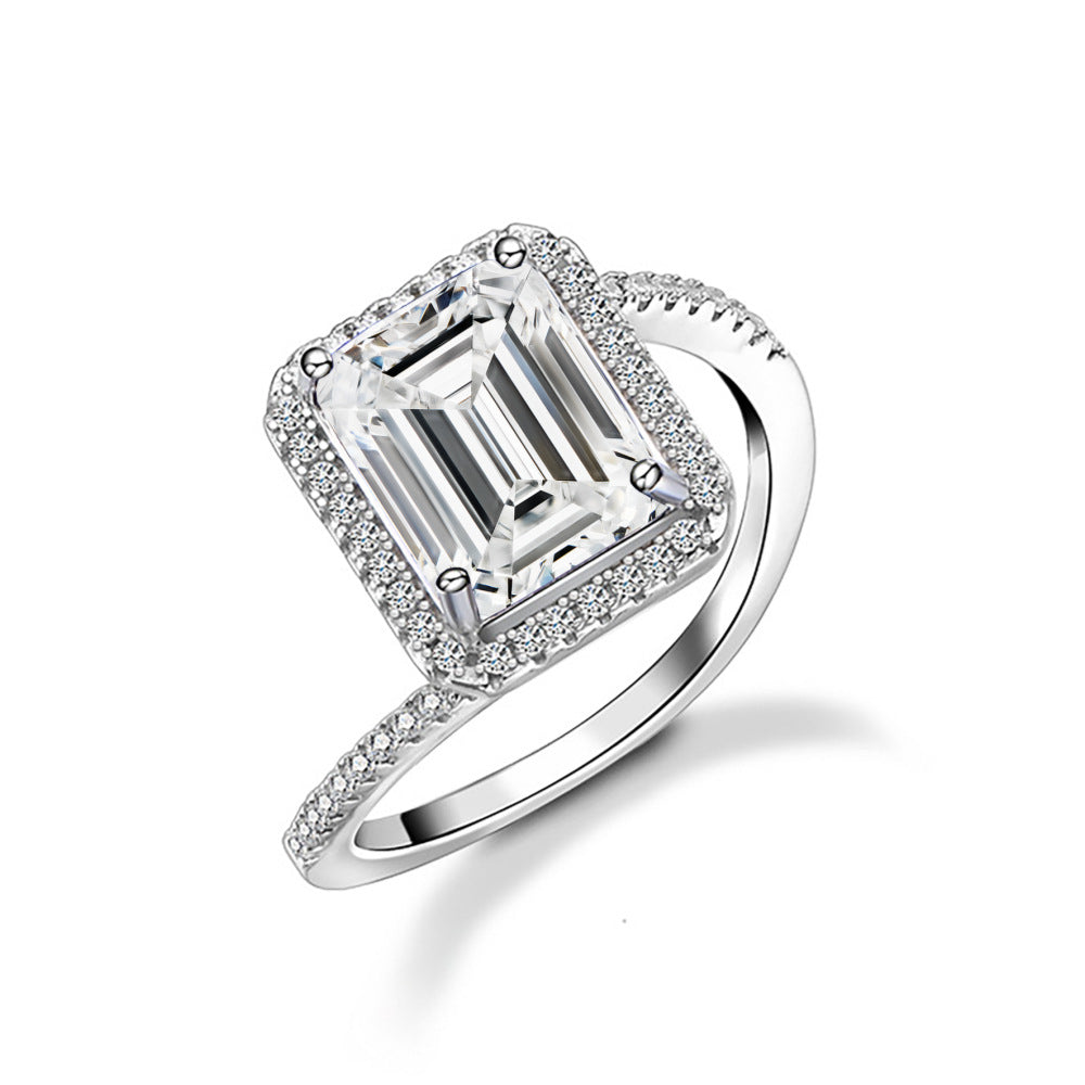 Elegant 4 Carat Moissanite Ring for Women – Rectangular Faceted Cut in Sterling Silver