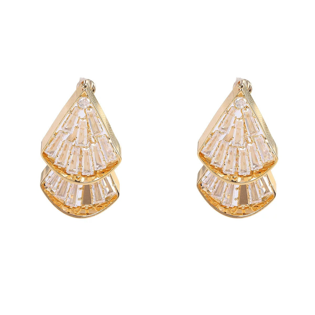 Echo Fan – Geometric Fan-Shaped Zircon Earrings