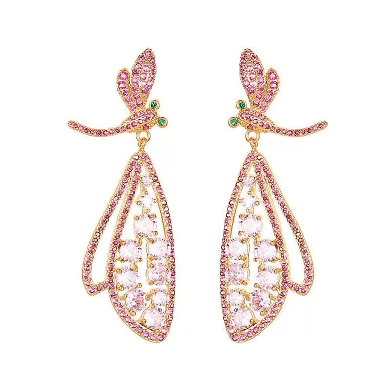 Fairy Waltz · Pink Butterfly Crystal Drop Earrings