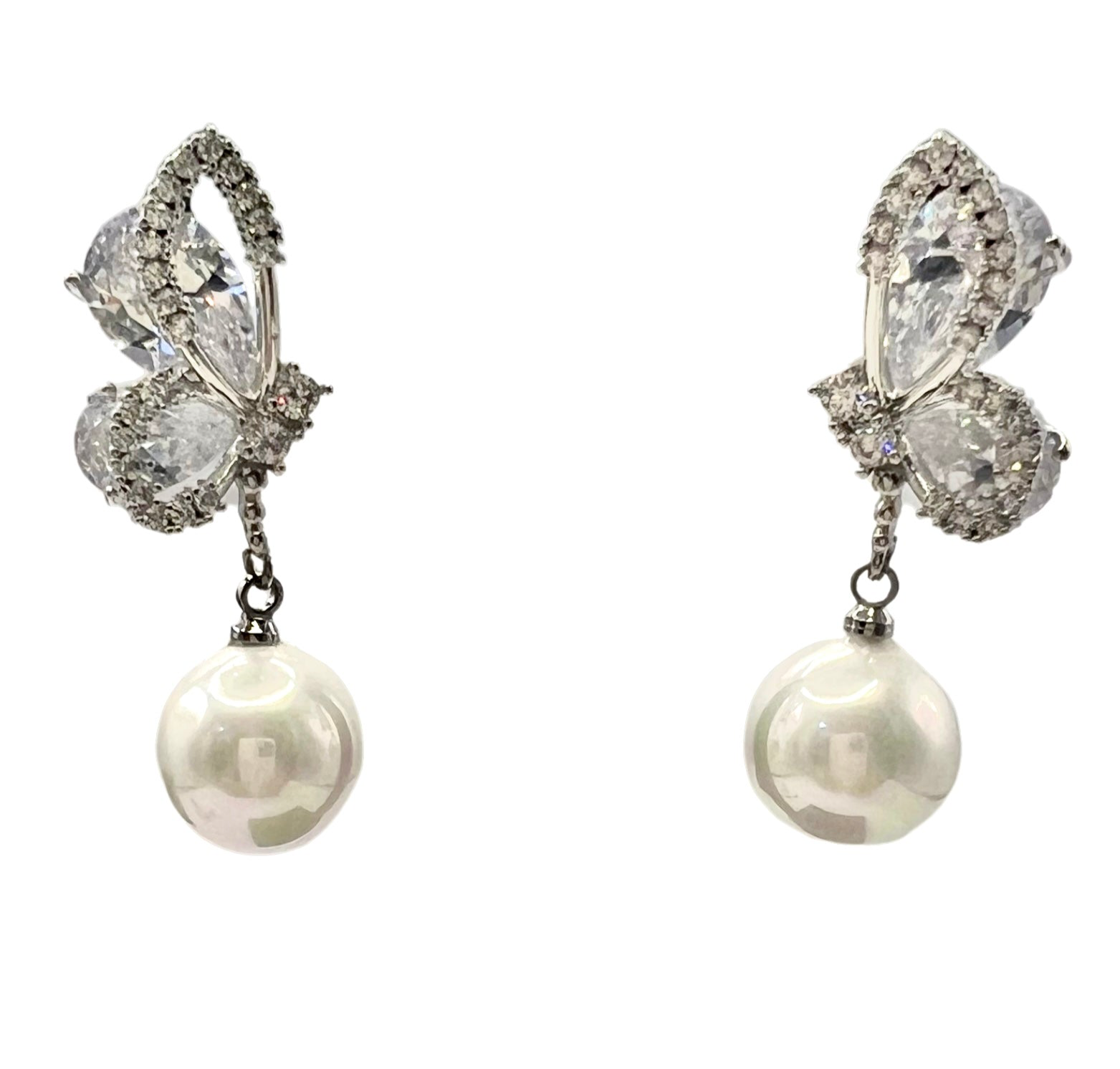 Whispering Wings · Crystal Butterfly Pearl Earrings