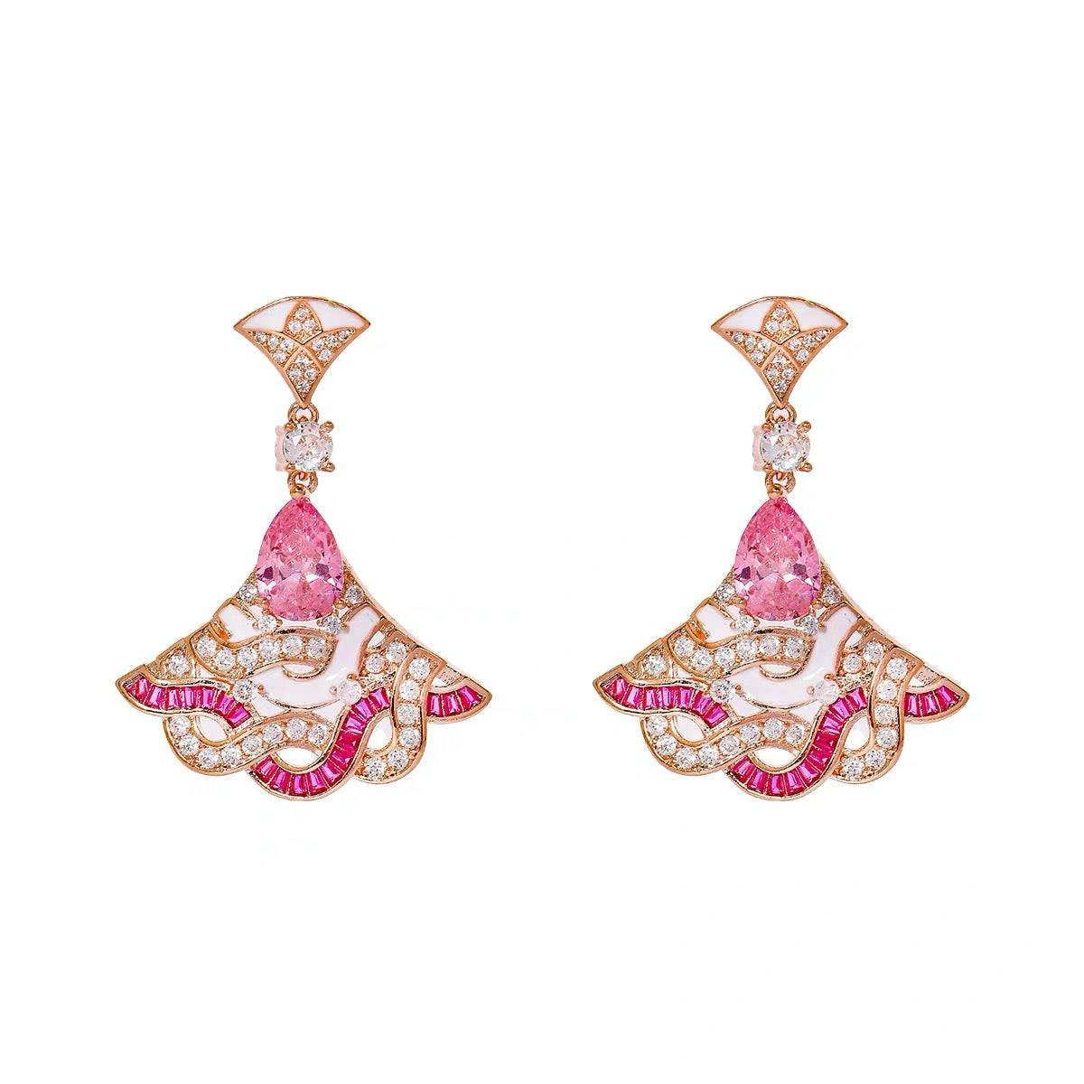 Swinging Skirt – Flowing Inlaid Crystal Drop Earrings