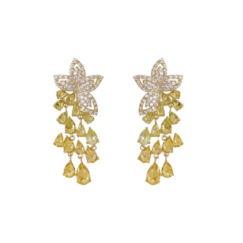 Stellar Bloom · Yellow Crystal Star Drop Earrings