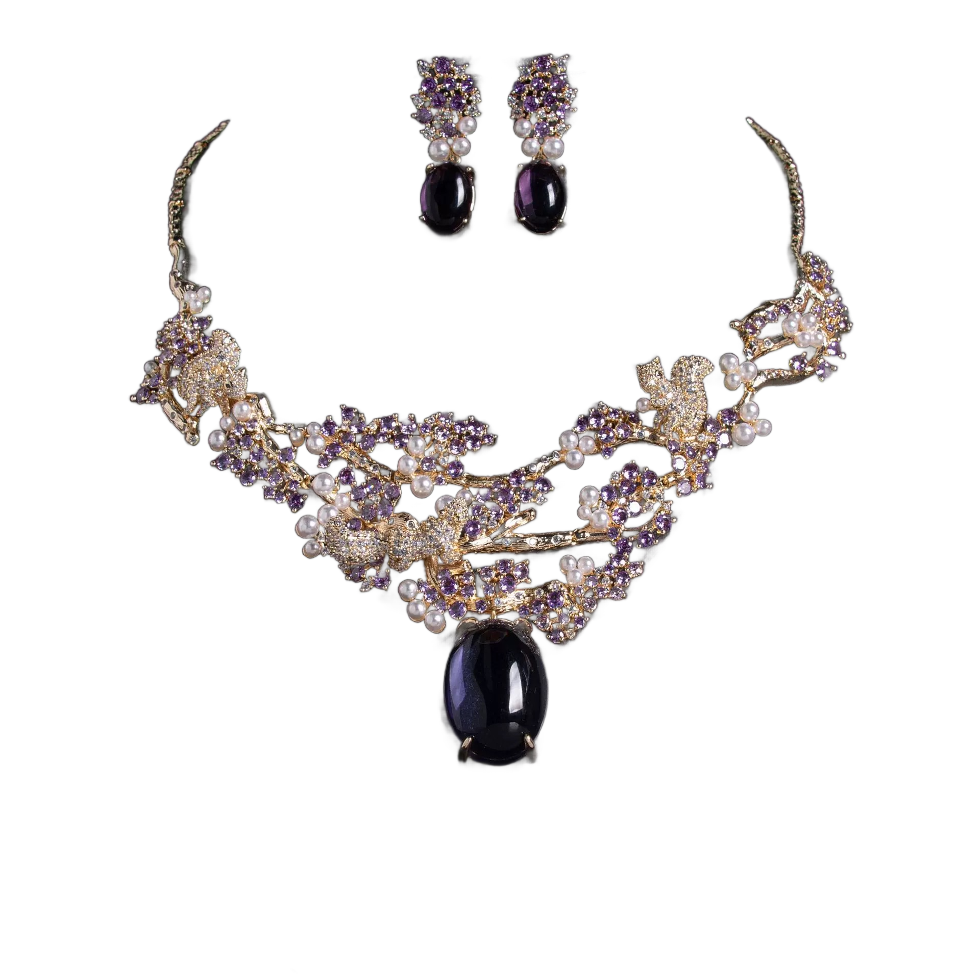 Luxury Oriental Petal Jewelry Set | 18K Gold Plated Necklace with Jade Look