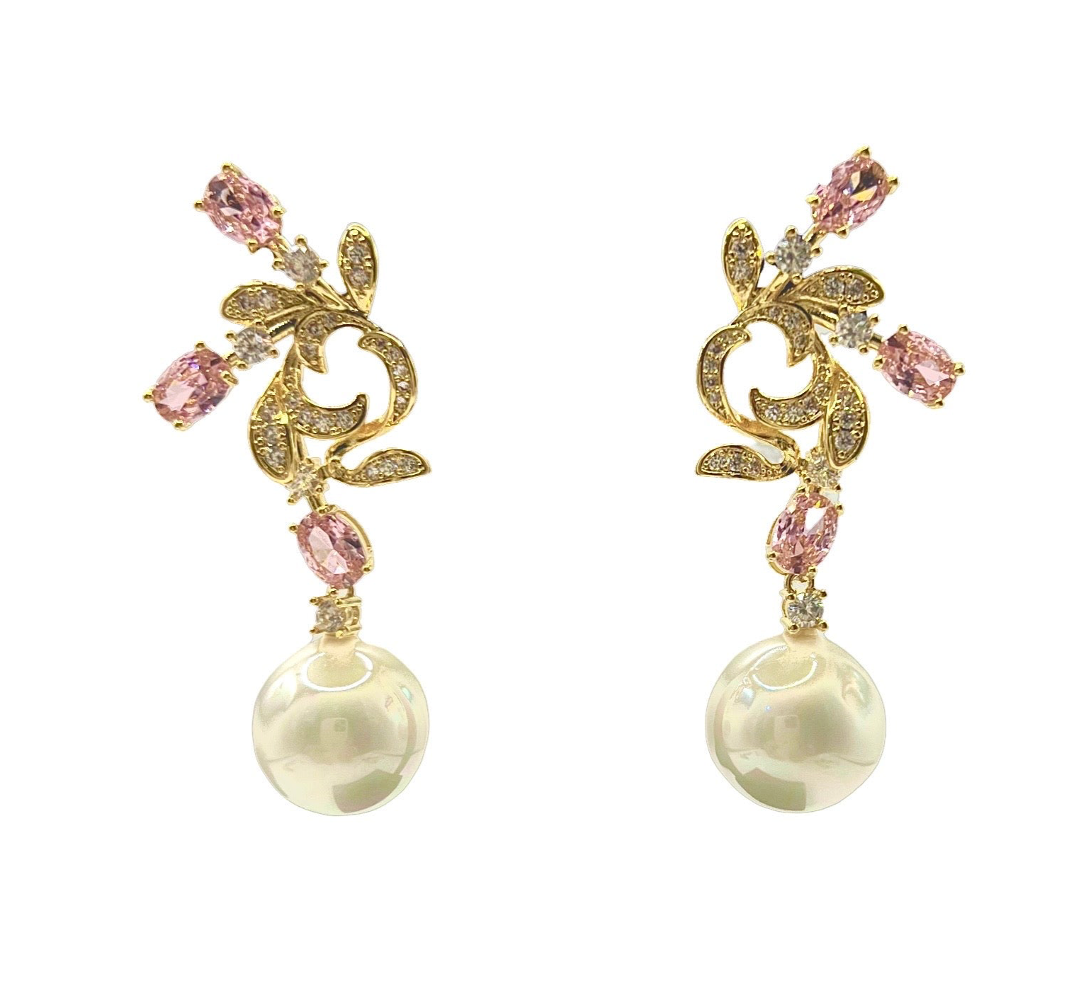 Vow of Rose · Pink Gemstone Pearl Drop Earrings