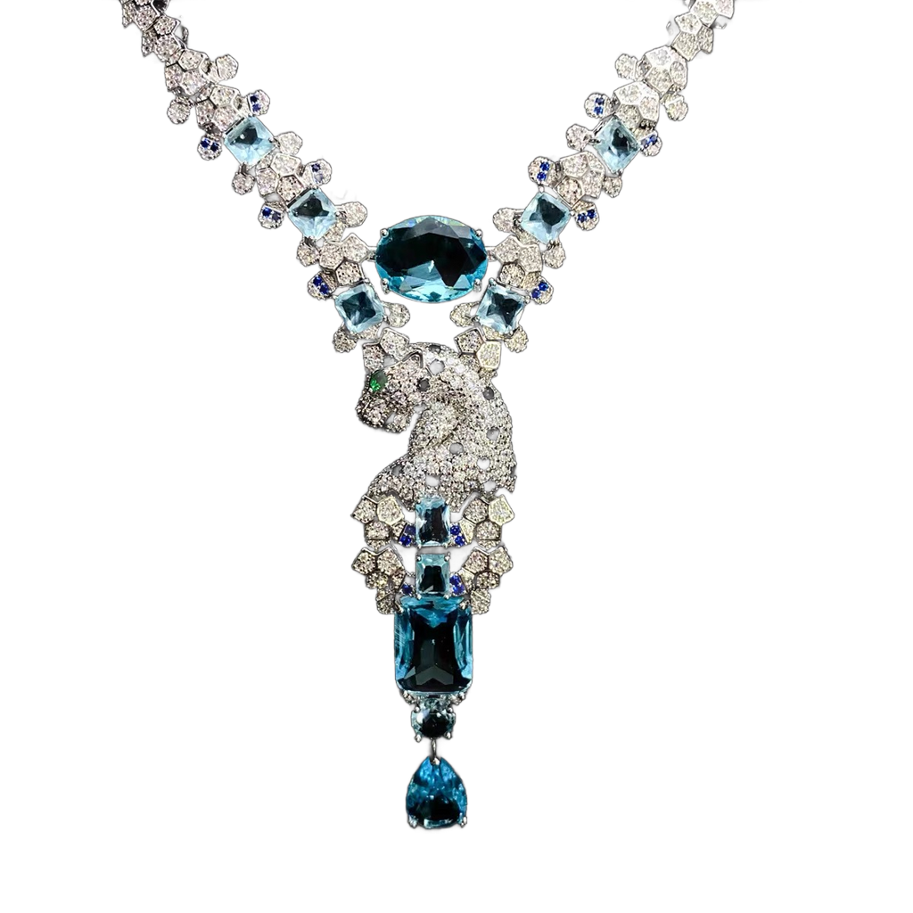Blue Panther Necklace and Earrings Set – Statement Jewelry