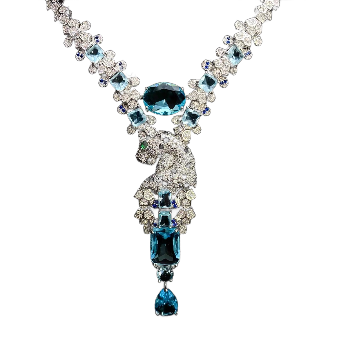 Blue Panther Necklace and Earrings Set – Statement Jewelry