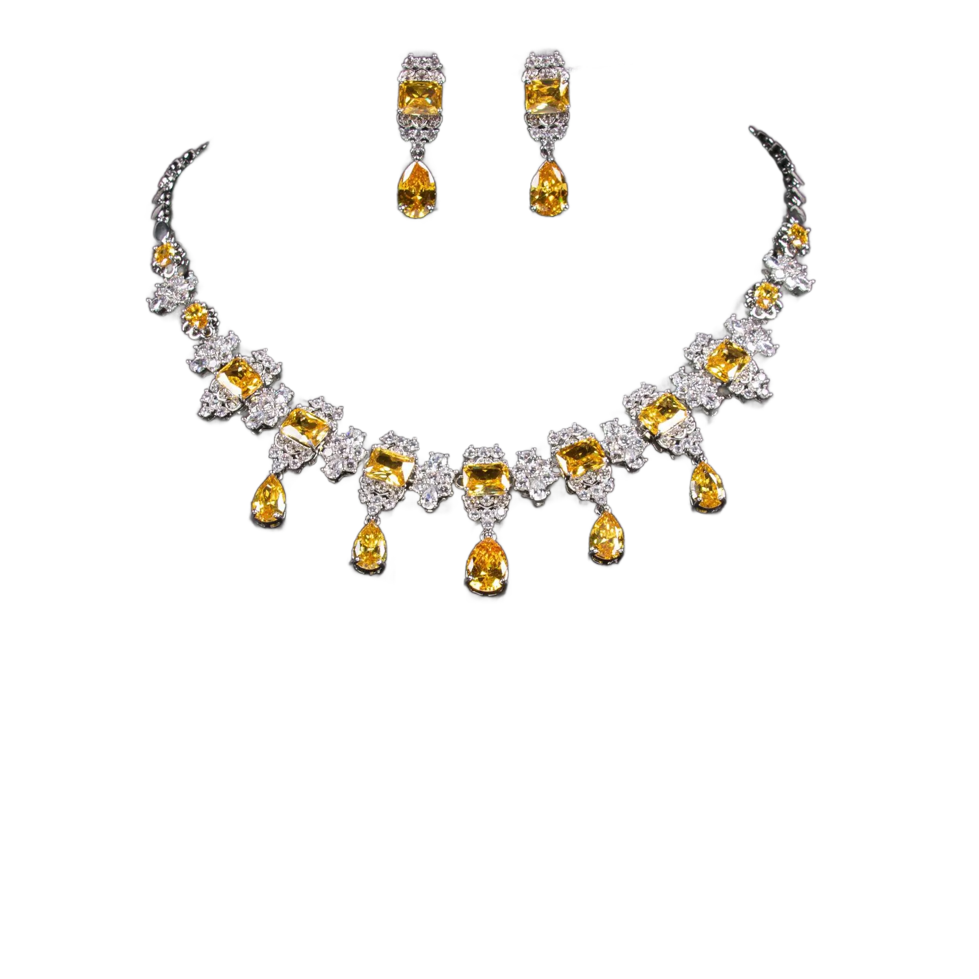 Graceful Blossom CZ Set | Delicate Petal Necklace and Earrings for Women
