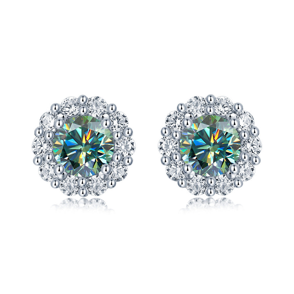 Circle of Light – Moissanite Halo Earrings in Sterling Silver