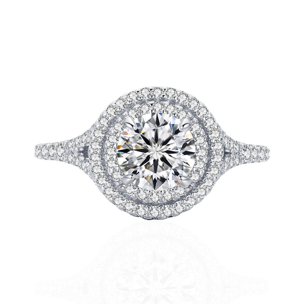 Round shape encrusted with diamonds Sterling Silver Ring