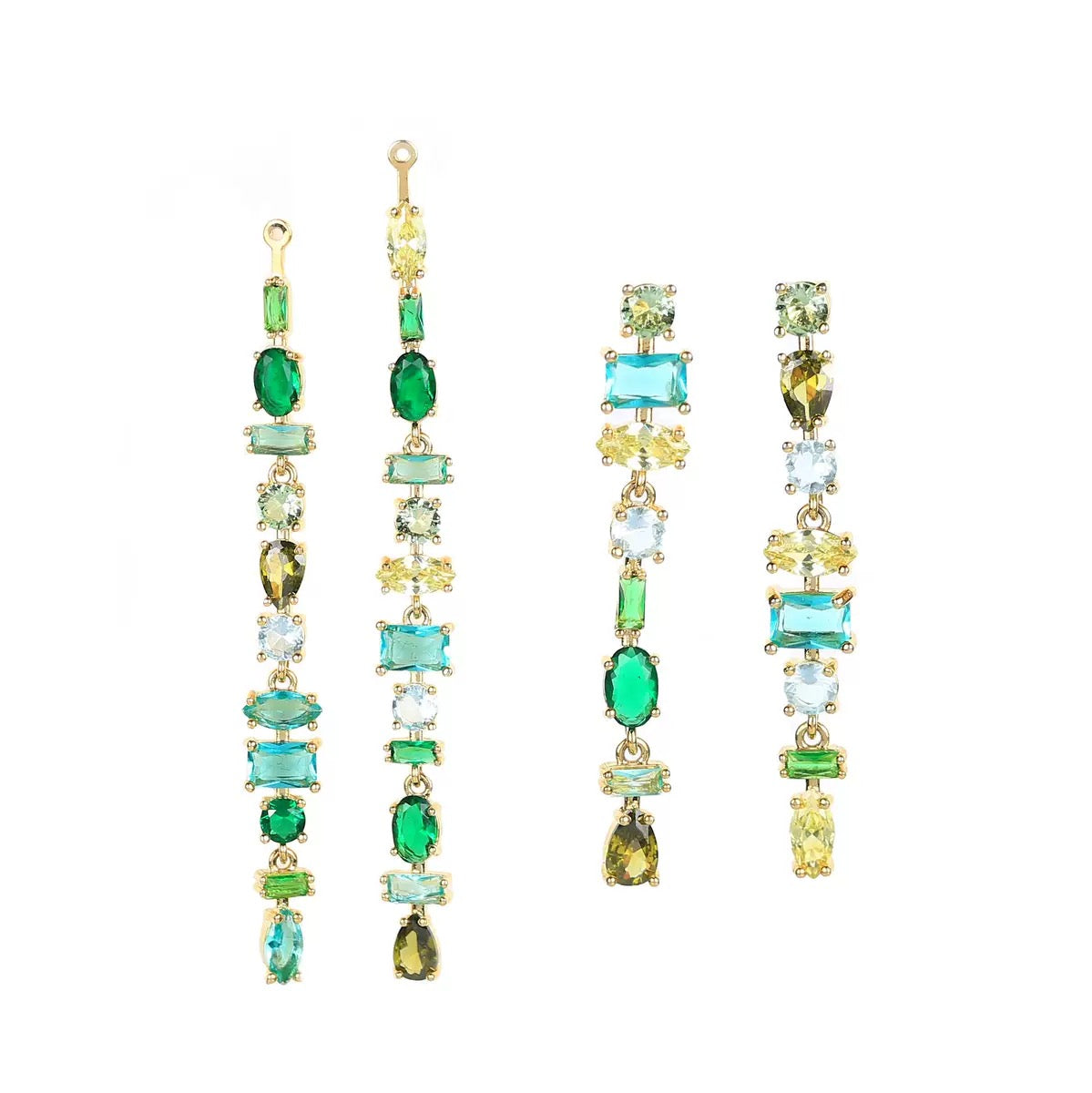 Colorful Zircon Tassel Earrings – 2-in-1 Design for Women