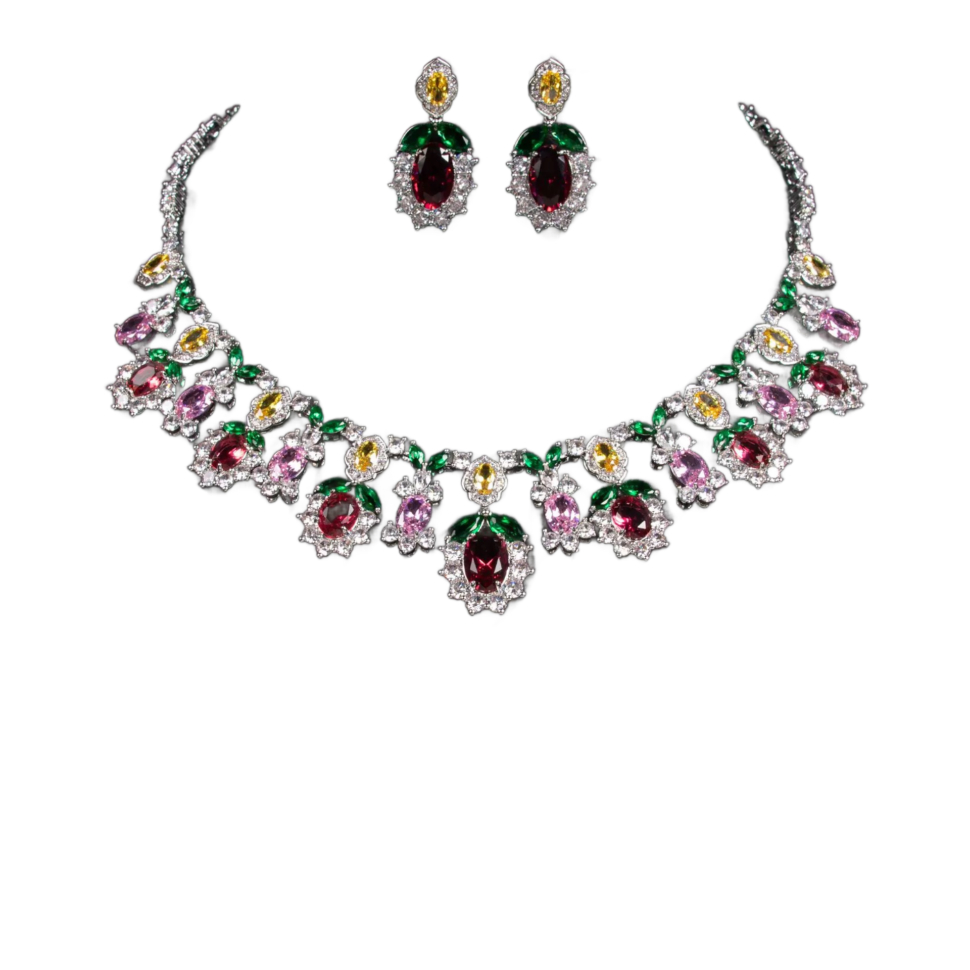 Petal-Inspired CZ Jewelry Set | Elegant Flower Necklace & Earrings
