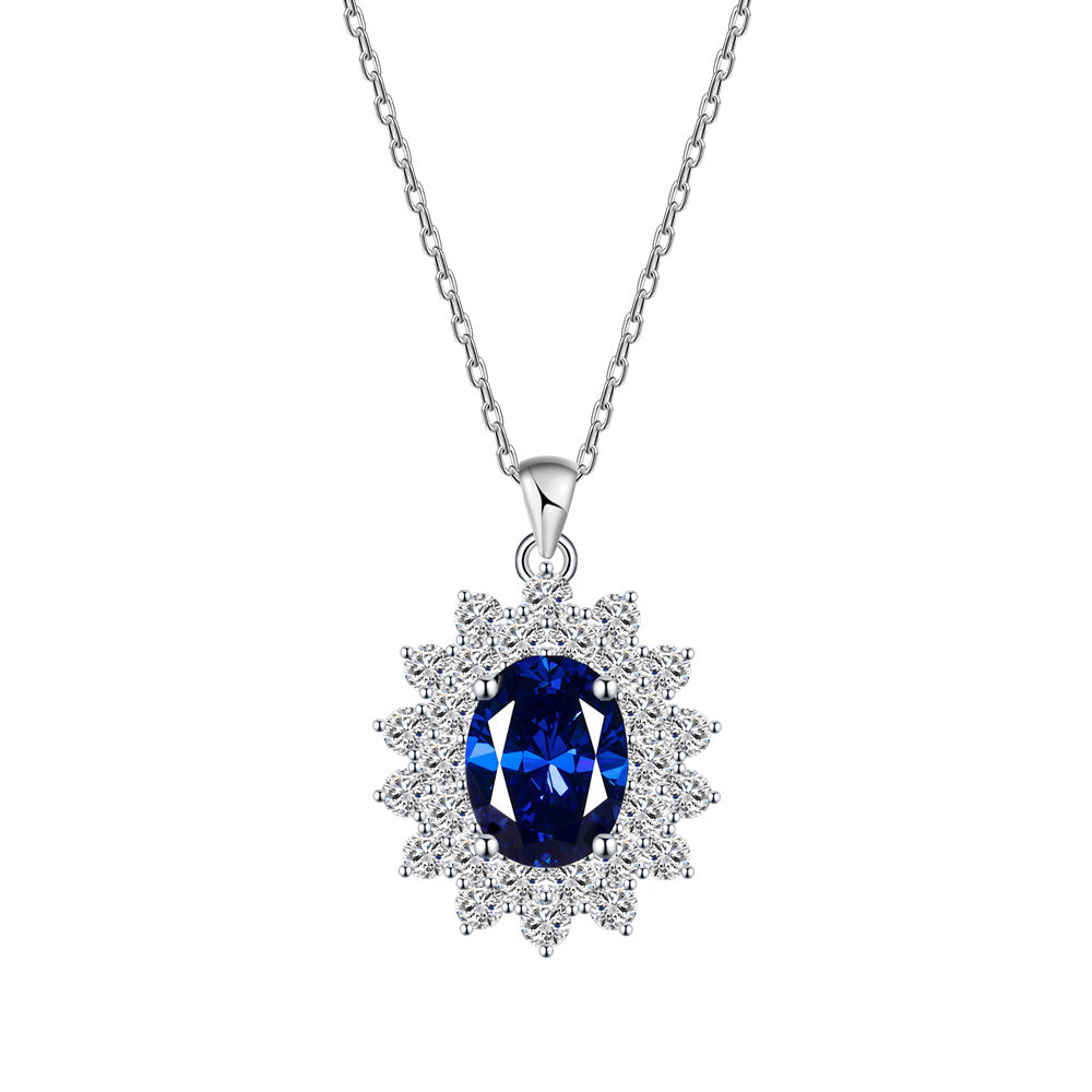 Egg-shaped Artificial Ruby  Sterling Zircon Pendant