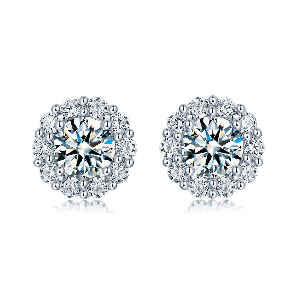 Circle of Light – Moissanite Halo Earrings in Sterling Silver