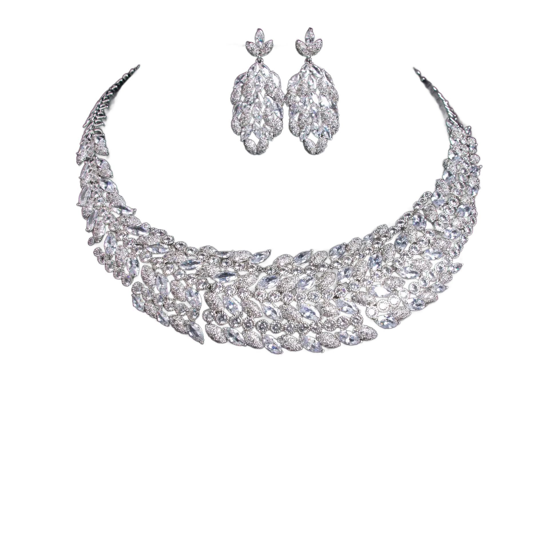 Aurora Cascade Jewelry Set | Waterfall CZ Necklace & Teardrop Earrings