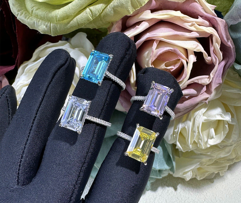 Rectangular High Carbon Diamond Light Luxury Ring