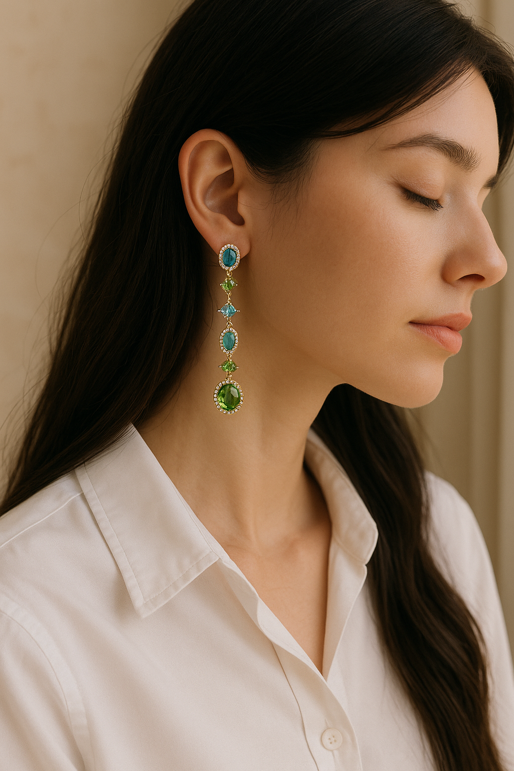 Icy Pastel Teardrop Gem Set in Soft Green and Blue Hues Earrings