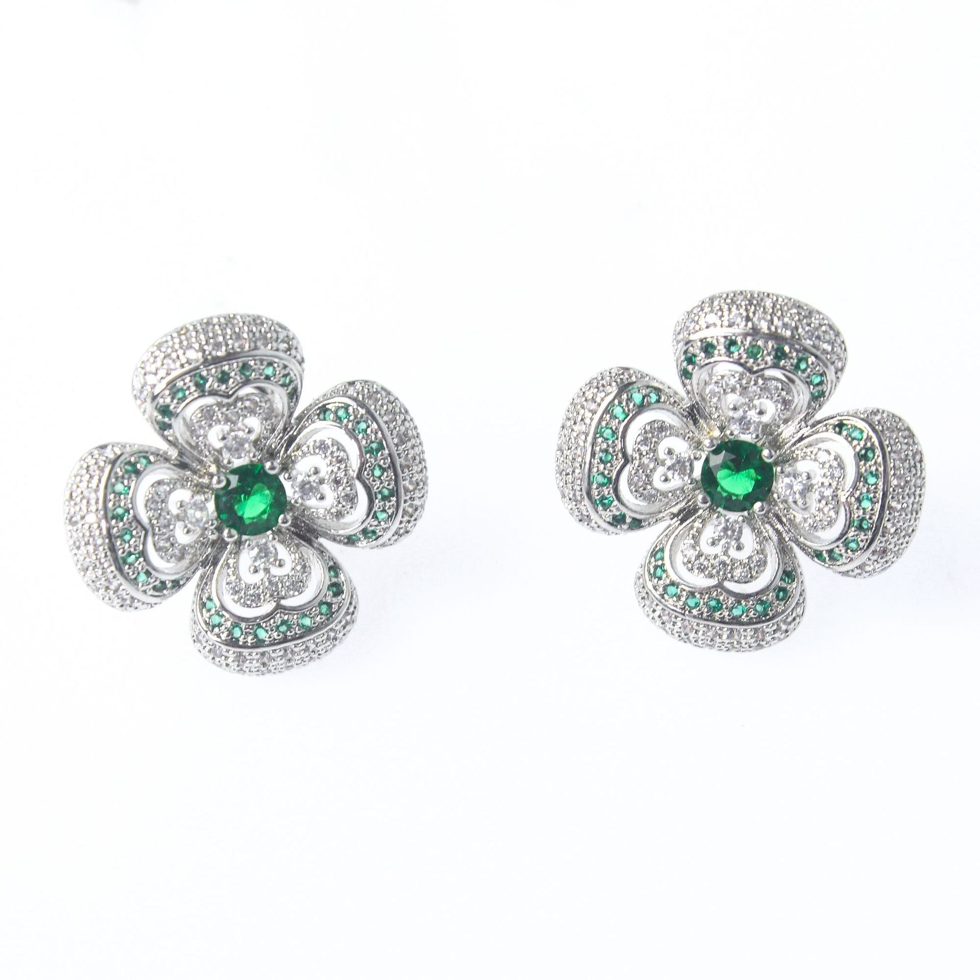 Retro Floral Zircon Earrings for Women Summer High-end Retro Earrings
