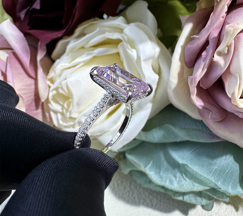 Rectangular High Carbon Diamond Light Luxury Ring