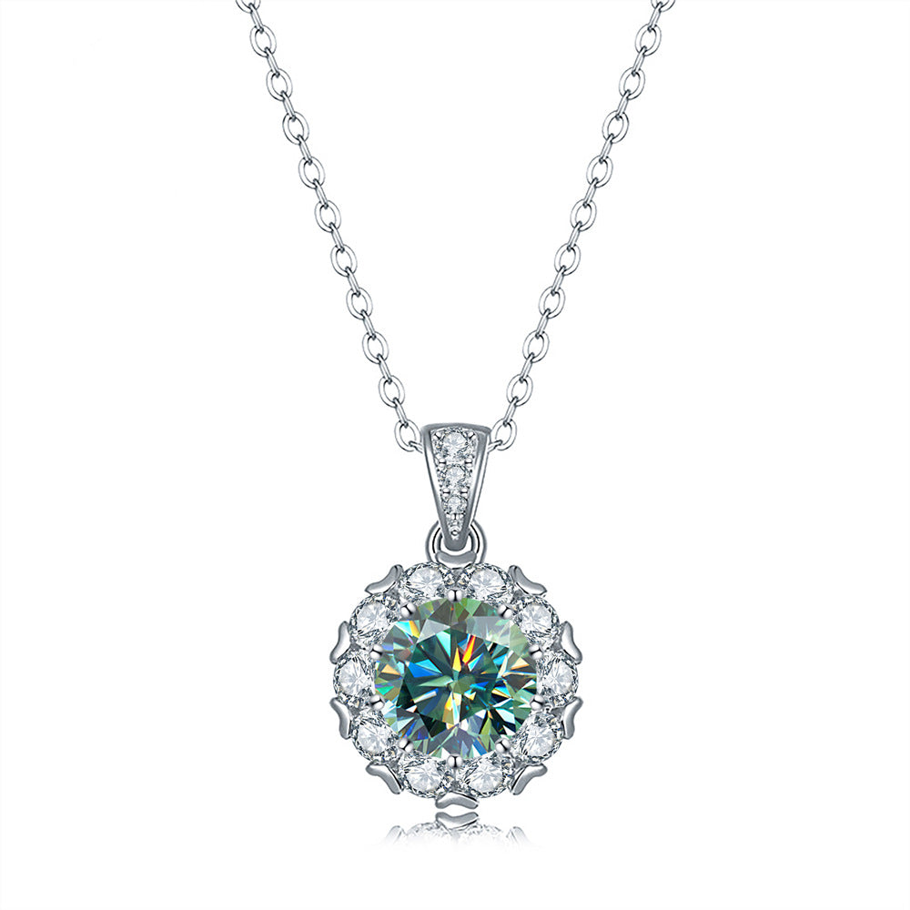 Crowned in Light – Princess Round Moissanite Necklace with Full Halo Shine
