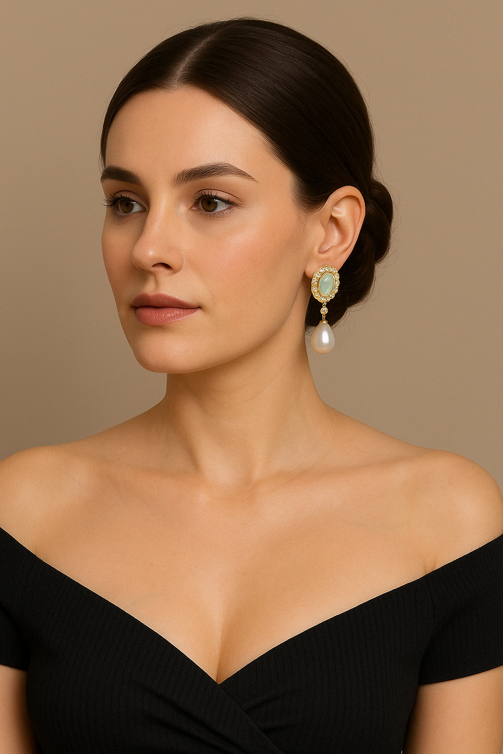 Gold-Plated Pearl Drop Stud Earrings