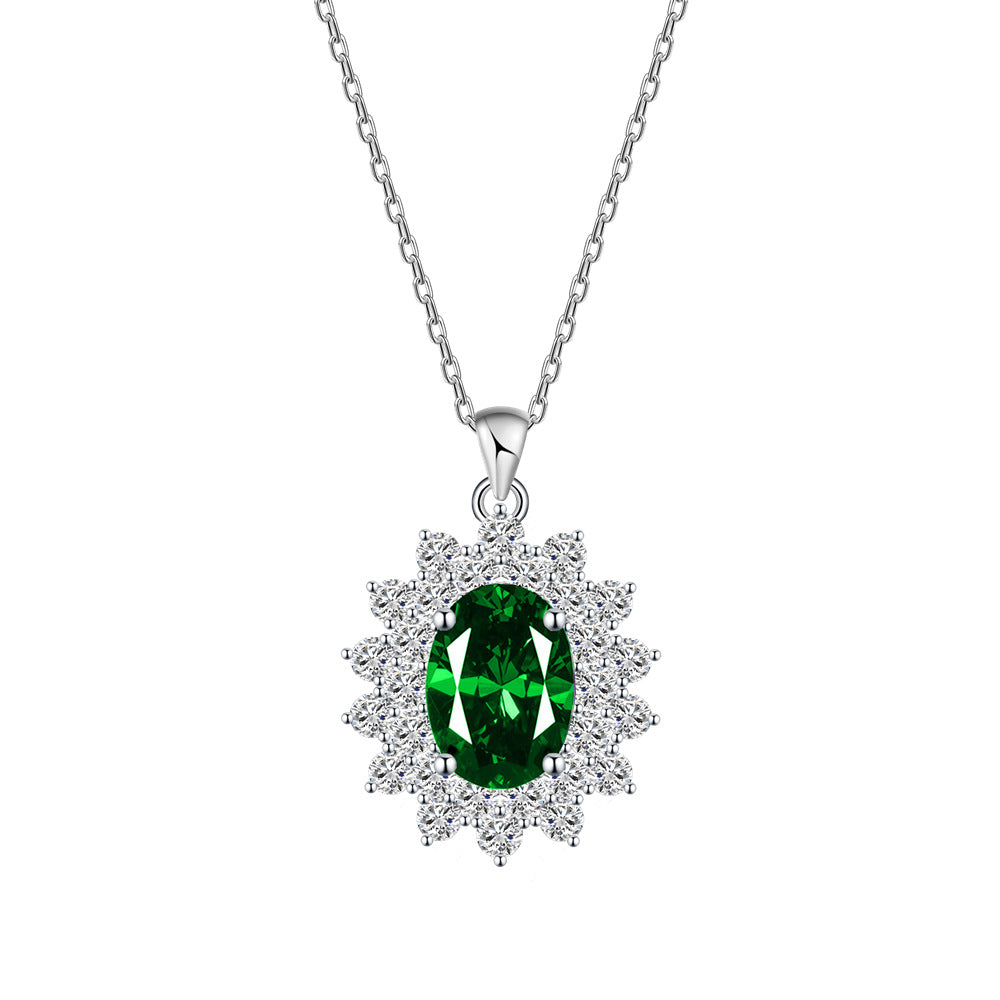 Egg-shaped Artificial Ruby  Sterling Zircon Pendant
