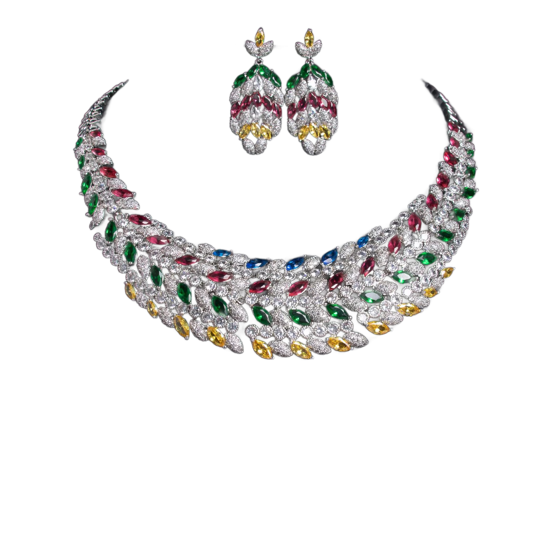 Aurora Cascade Jewelry Set | Waterfall CZ Necklace & Teardrop Earrings