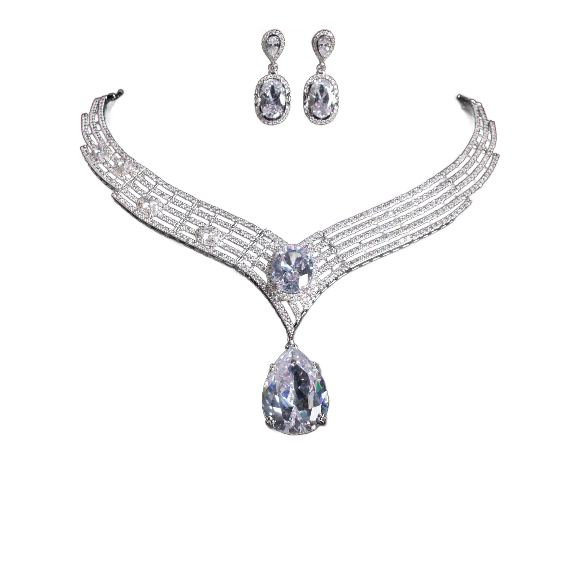 Crystal Teardrop Zircon Necklace & Earring Set | Glamorous Evening Jewelry