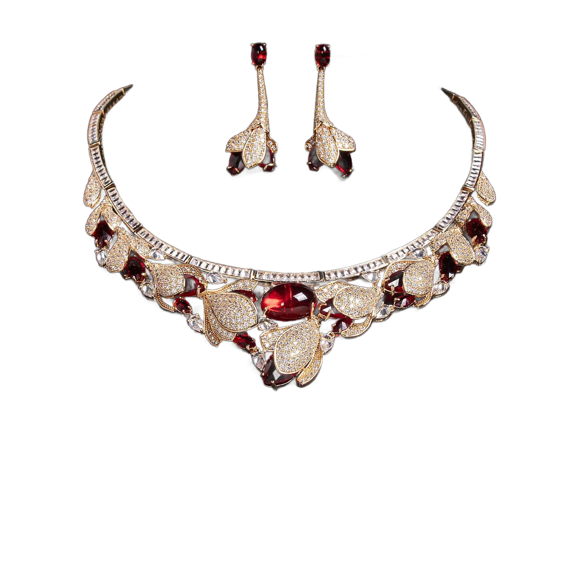 Elegant Flower Design Jewelry Set | Cubic Zirconia Necklace & Stud Earrings