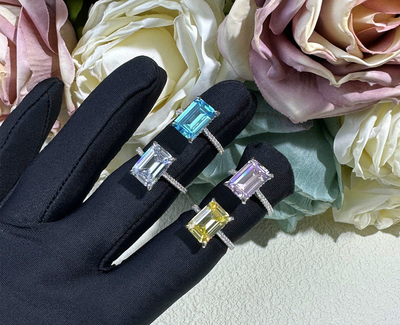 Rectangular High Carbon Diamond Light Luxury Ring