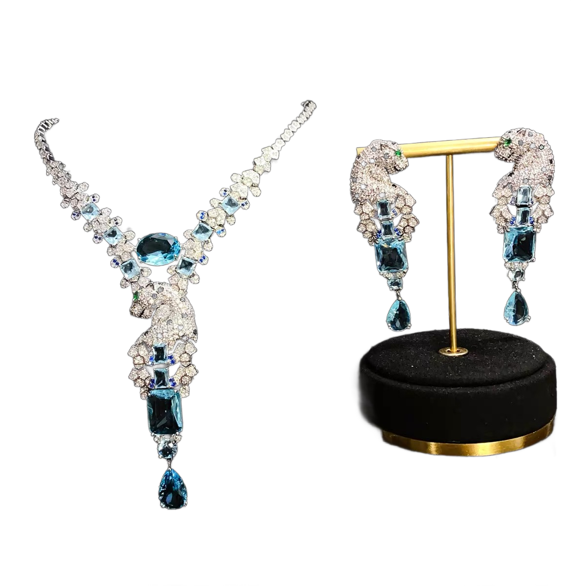 Blue Panther Necklace and Earrings Set – Statement Jewelry
