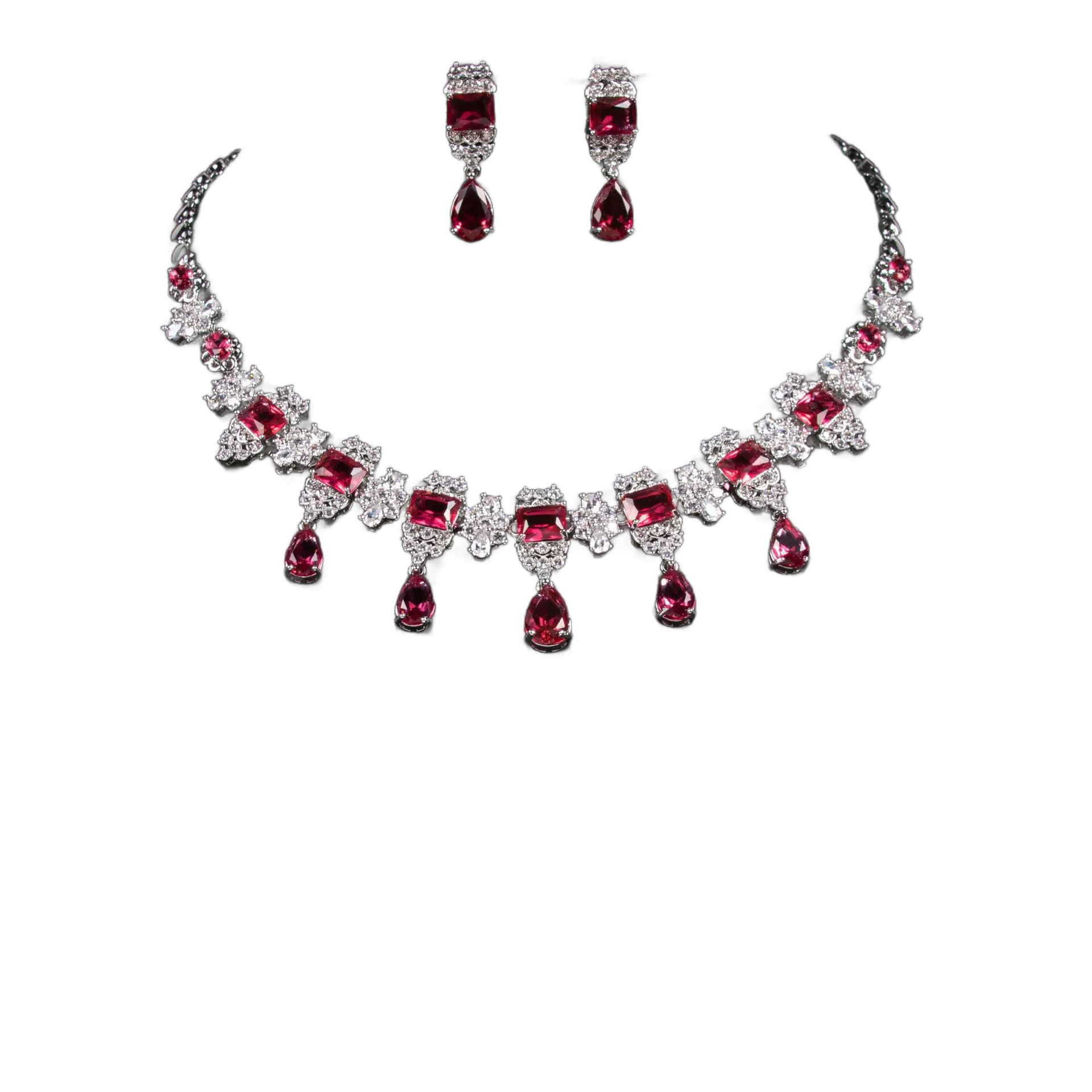 Graceful Blossom CZ Set | Delicate Petal Necklace and Earrings for Women