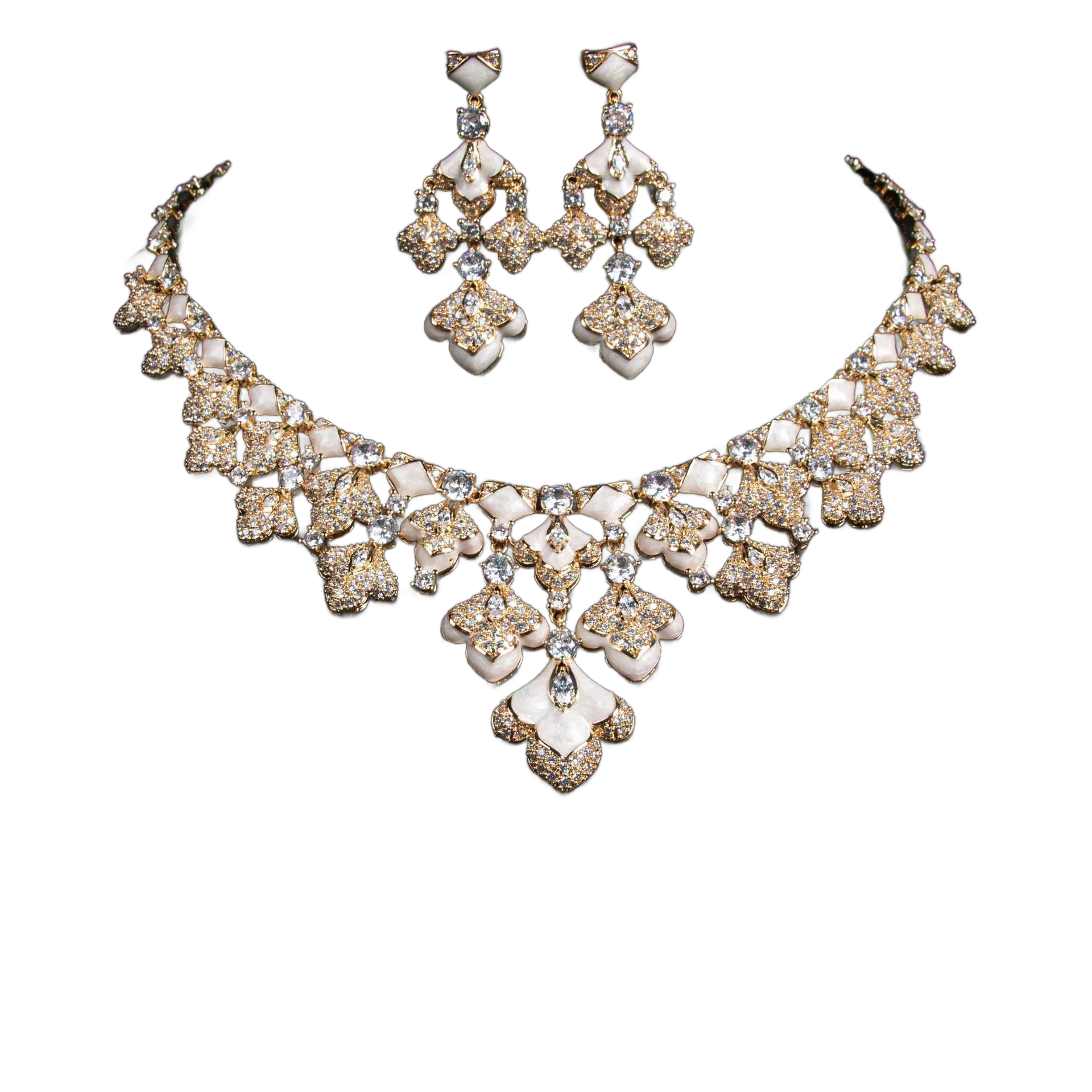 Geometric Petal Jewelry Set | Triangle Flower CZ Necklace & Earrings