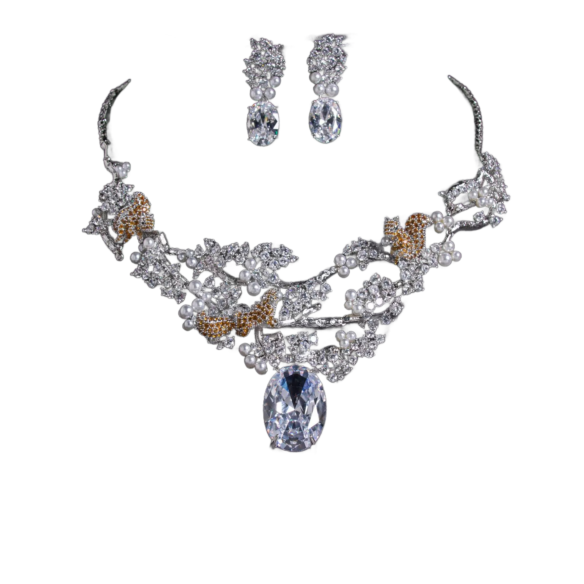 Luxury Oriental Petal Jewelry Set | 18K Gold Plated Necklace with Jade Look