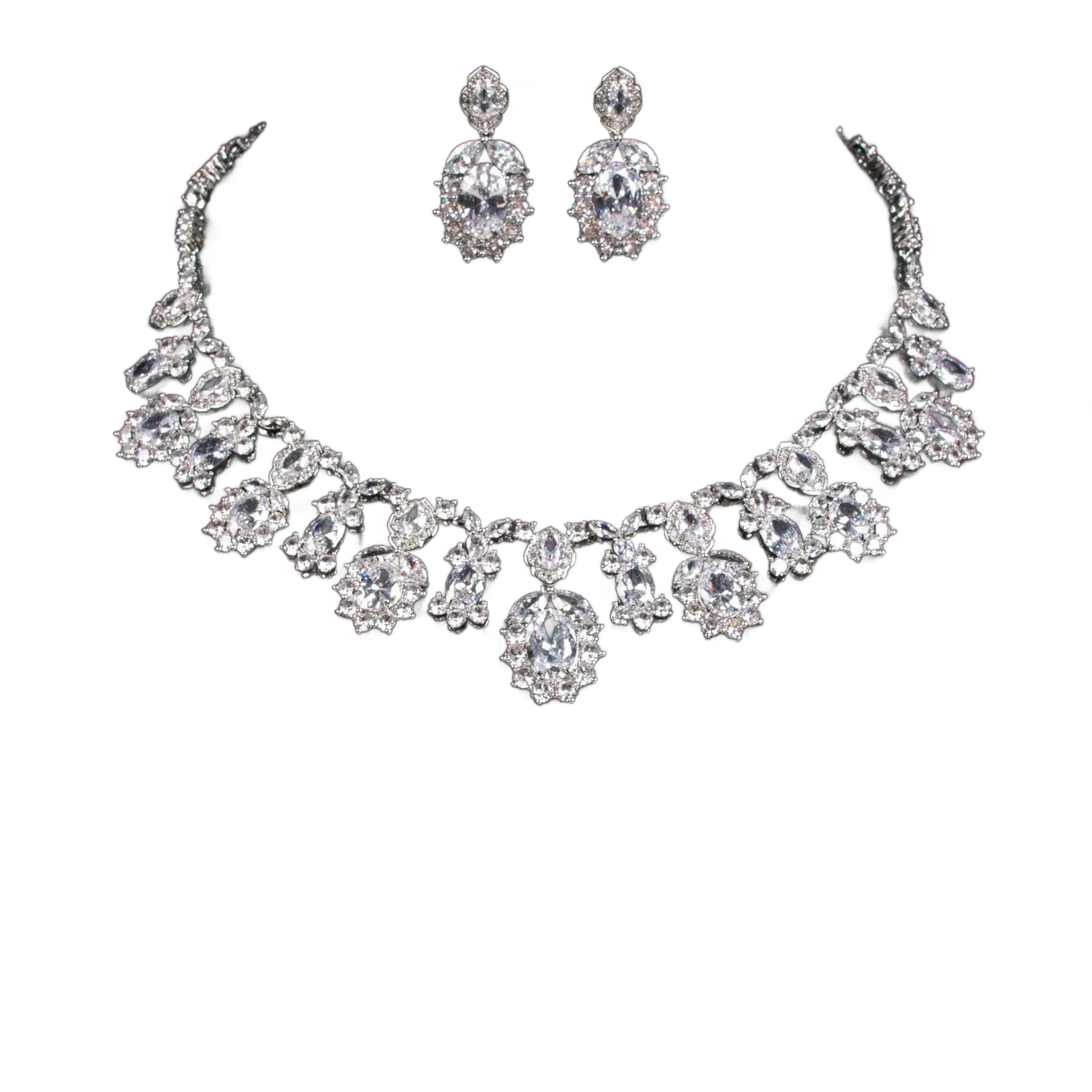 Petal-Inspired CZ Jewelry Set | Elegant Flower Necklace & Earrings
