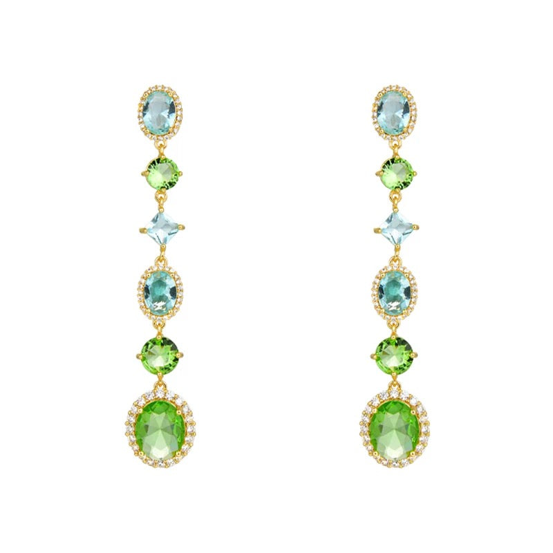 Icy Pastel Teardrop Gem Set in Soft Green and Blue Hues Earrings