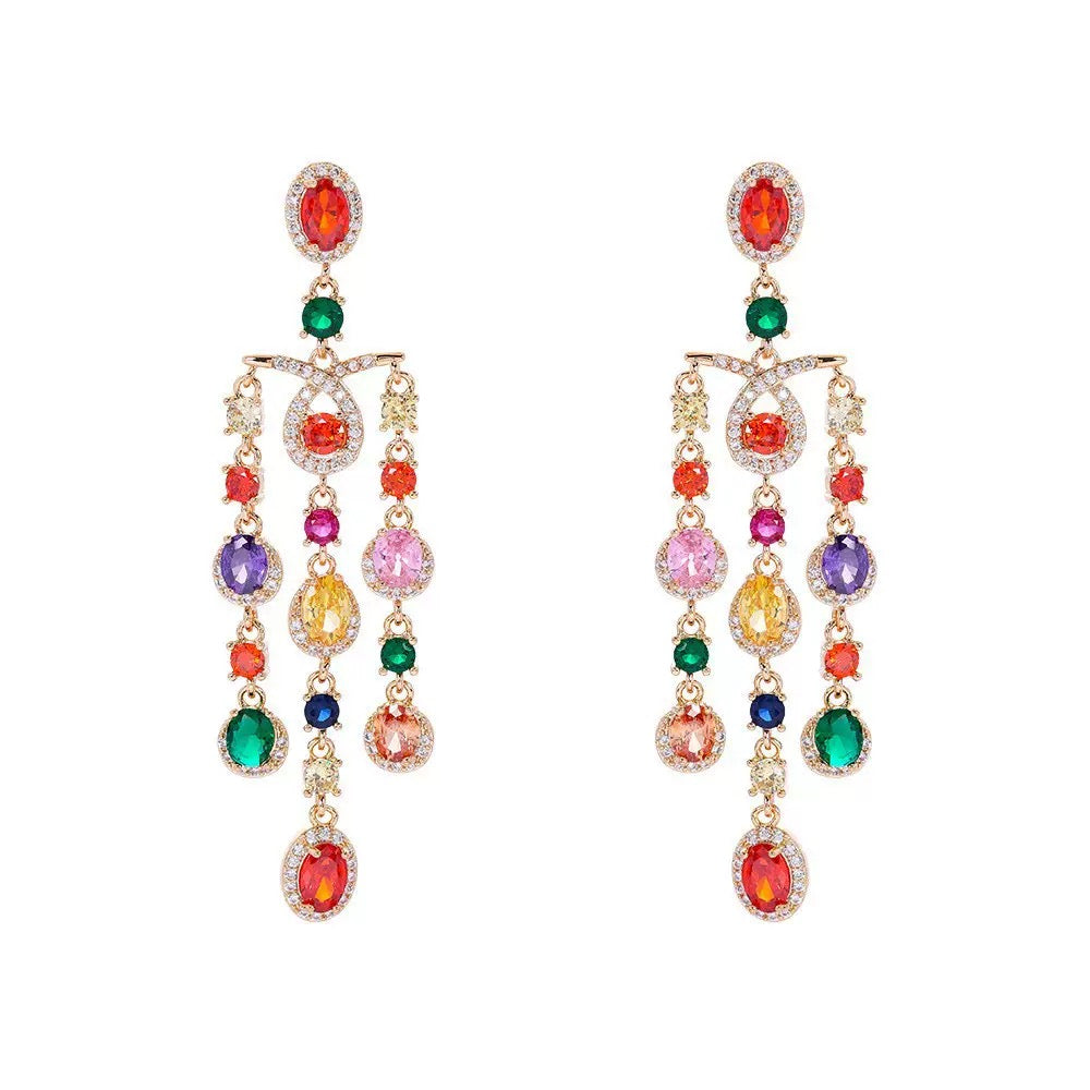 Multicolor Round Crystal Long Earrings – Dangle Style for Women