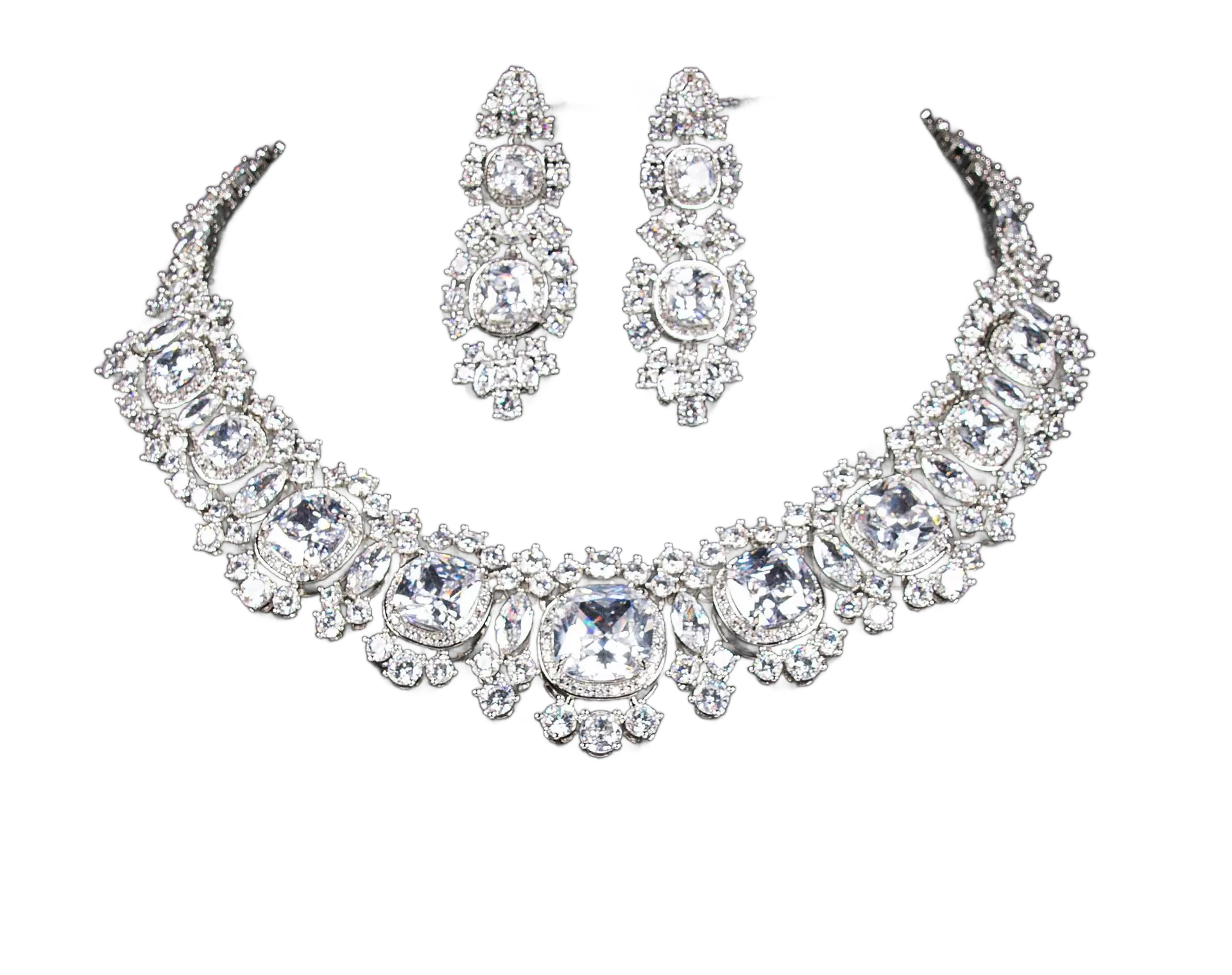 Royal Statement Jewelry Set | Cubic Zirconia Choker Necklace & Drop Earrings