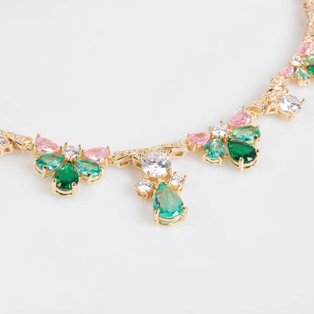 Elegant Heart Pendant Necklace in Sapphire & Blush Pink