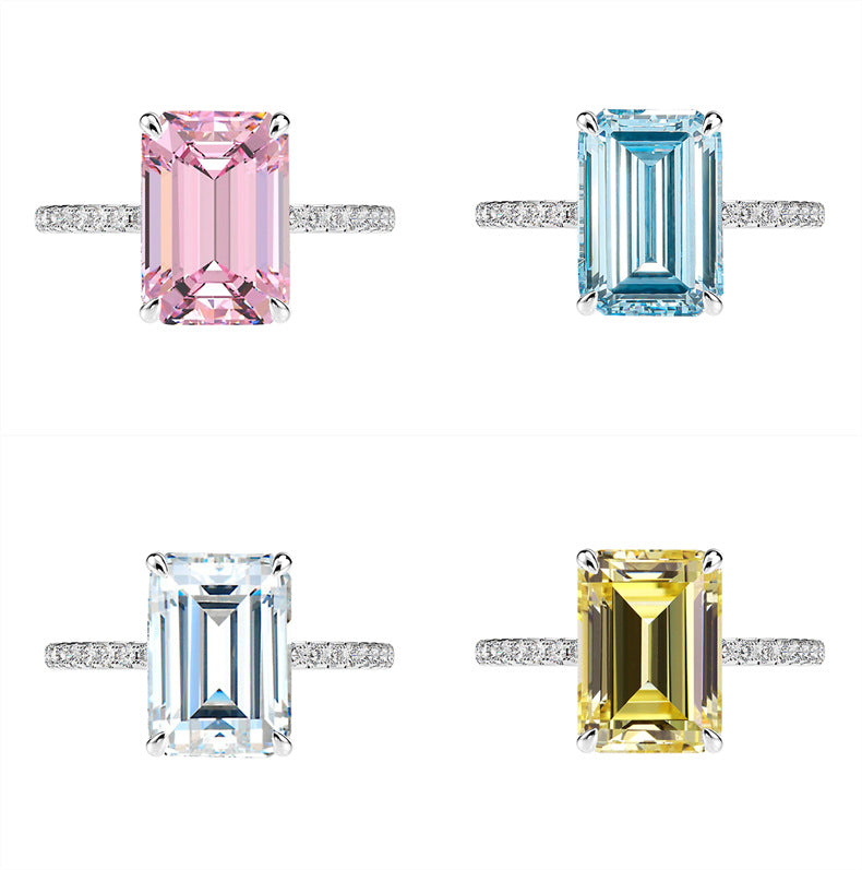 Rectangular High Carbon Diamond Light Luxury Ring