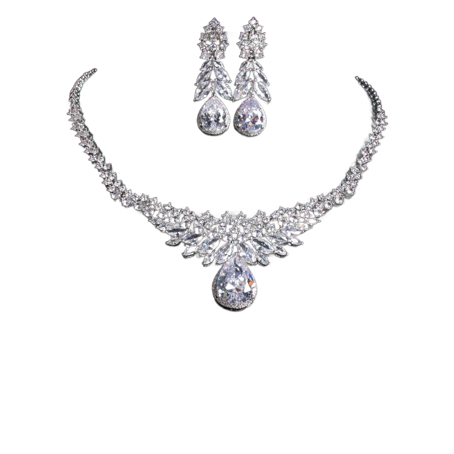 Frozen Elegance Set | Platinum Plated Teardrop CZ Necklace & Earrings