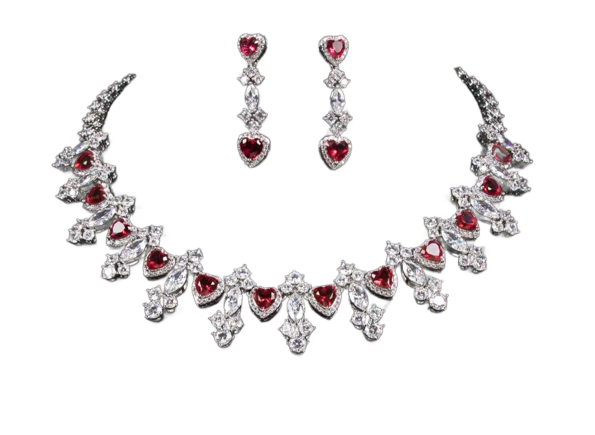 Elegant Heart Pendant Necklace in Sapphire & Blush Pink