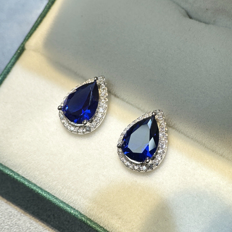 Aquamarine Drop Stud Earrings – 7x9mm Water Drop Cut