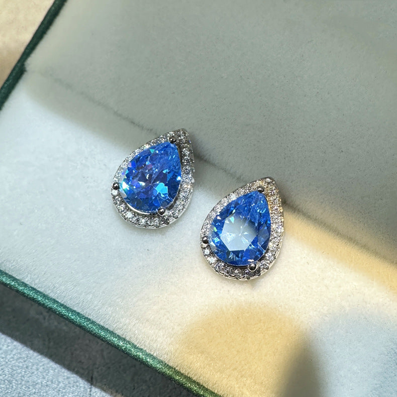 Aquamarine Drop Stud Earrings – 7x9mm Water Drop Cut