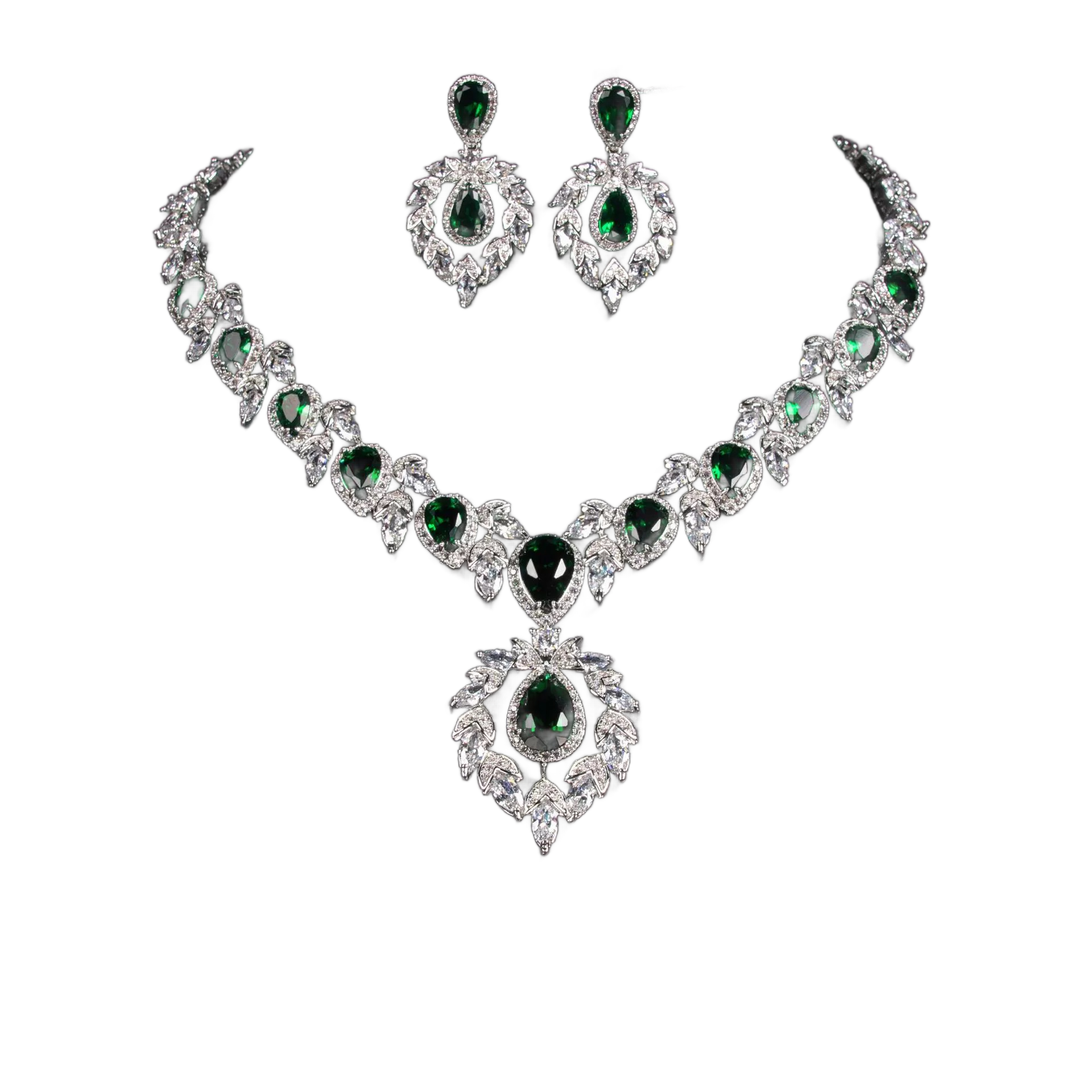 Sparkling Teardrop Cubic Zirconia Set | Multi-Line Necklace & Drop Earrings