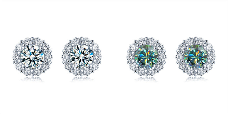 Circle of Light – Moissanite Halo Earrings in Sterling Silver